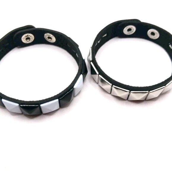Skater Black + White and Silver Single Row Studded Bracelet Lot Of 2 New - Picture 9 of 9